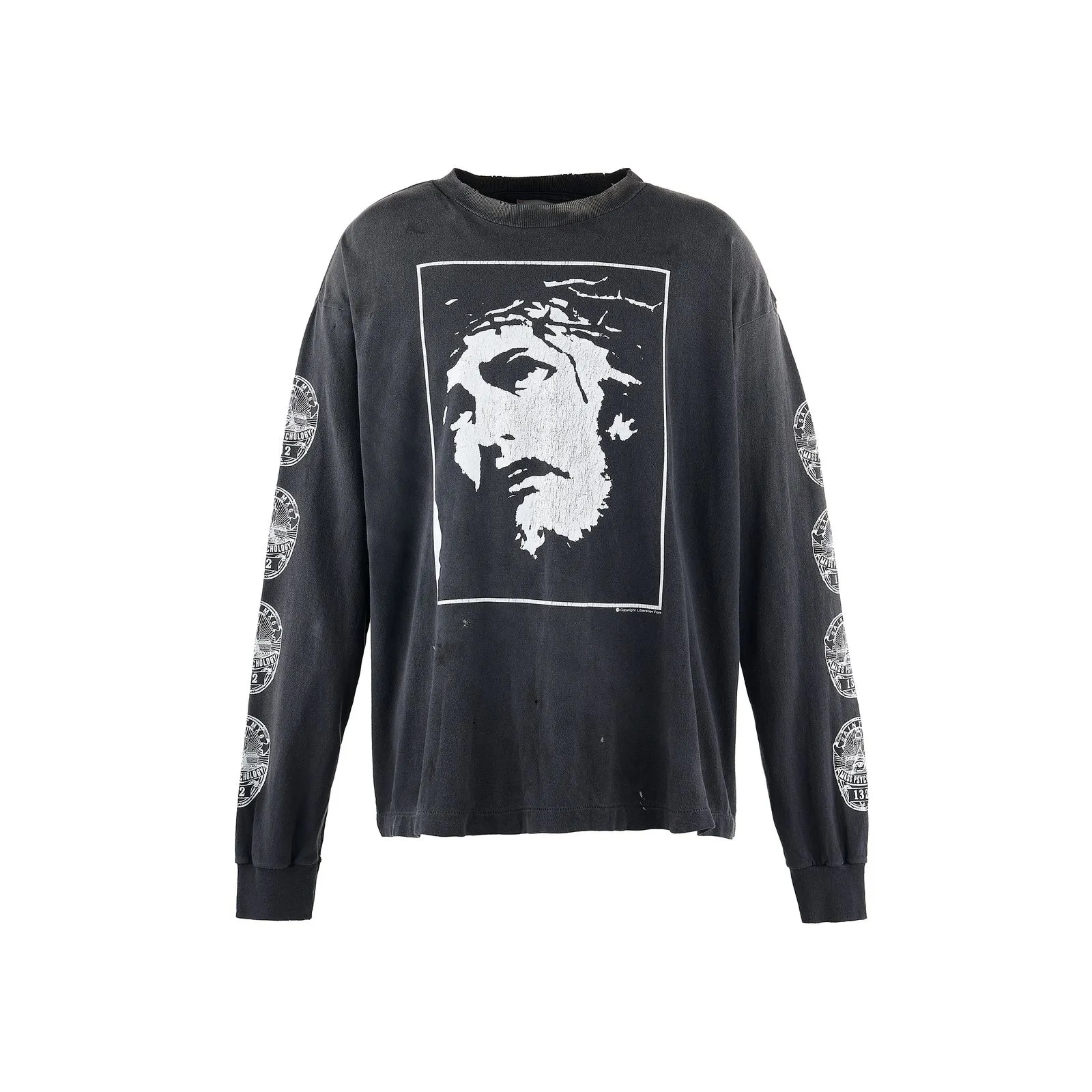 SAINT Mxxxxxx LOVE SAINT LS TEE/BLK LOVE SAINT Big Jesus washed and distressed long sleeves, washed black S-XL, cylindrical cloth Assute dyeing, heavy washing and water fading, pure hand-splashed ink holes, simulated natural fading and old effects, correct version, correct main mark/washed mark/angel anti-counterfeiting label, OEM by domestic top printing factory, top purchasing agent level